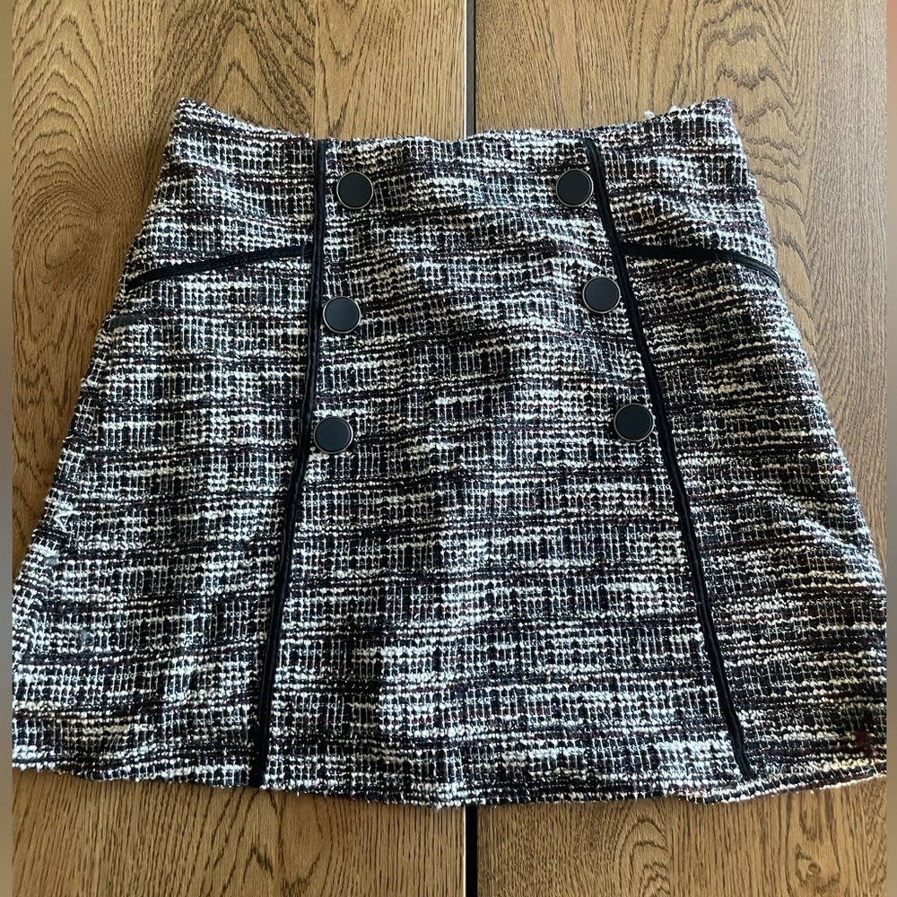 Lily Star Black and White Tweed Button-Front Mini Skirt